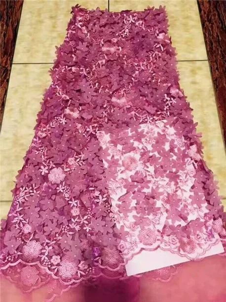 

White Gold All Over 3D Circular floral Appliques french lace lovely African tulle lace fabric 5 yards 2018 high quality purple