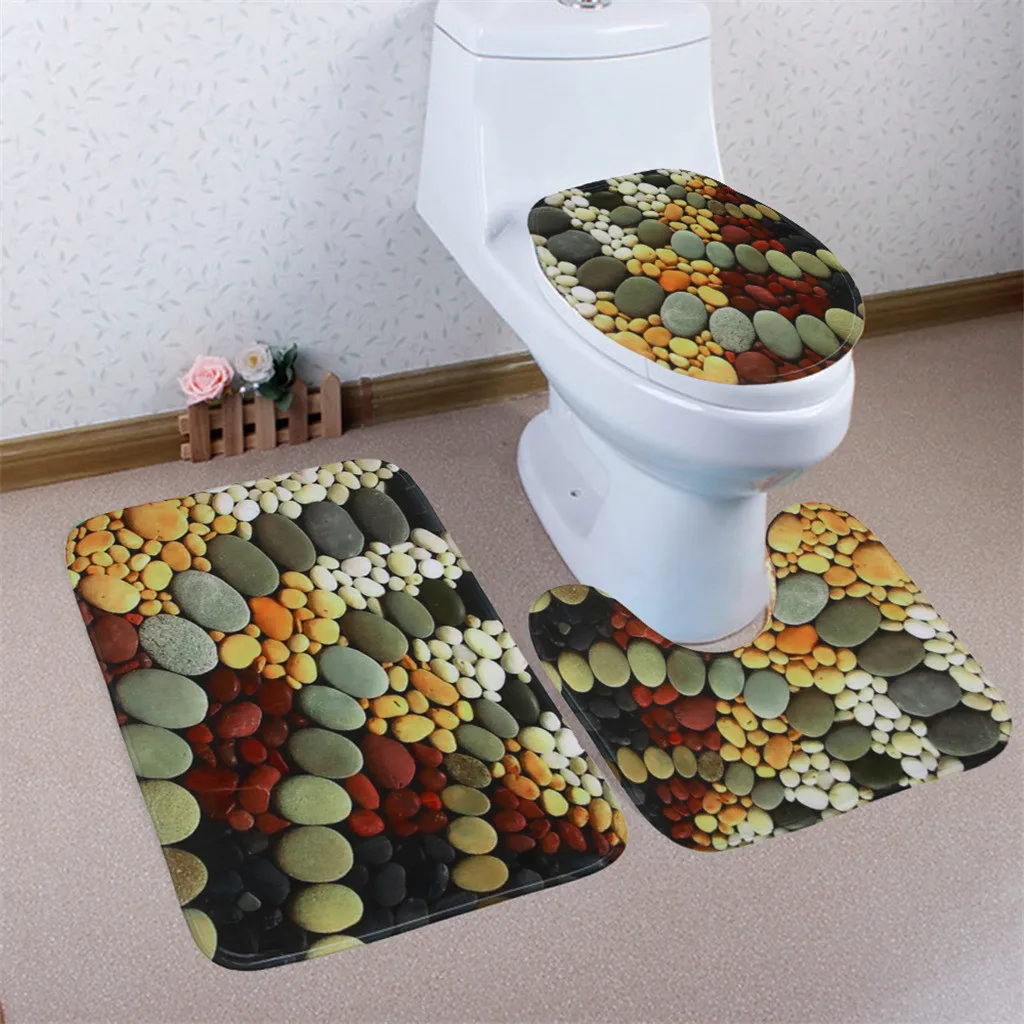 3 шт. набор ковров для ванной комнаты, нескользящая крышка для унитаза, набор для туалета, каменный принт, моющийся коврик для ванной комнаты - Цвет: C