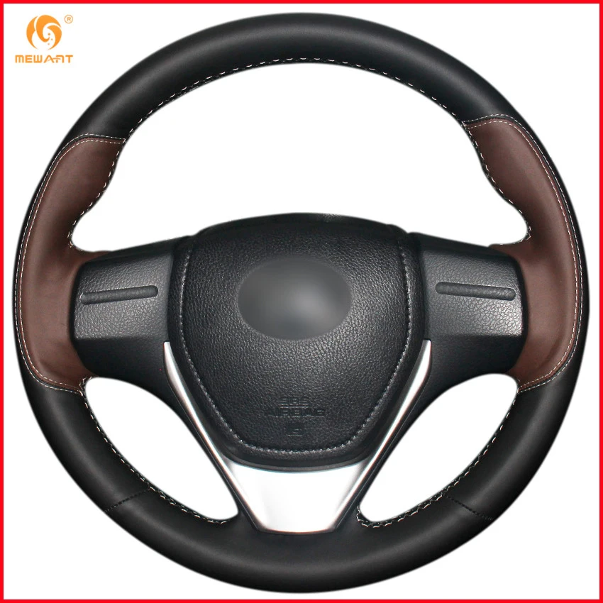 Black Coffee Genuine Leather Car Steering Wheel Cover for Toyota RAV4 2013 2017 Corolla 2014