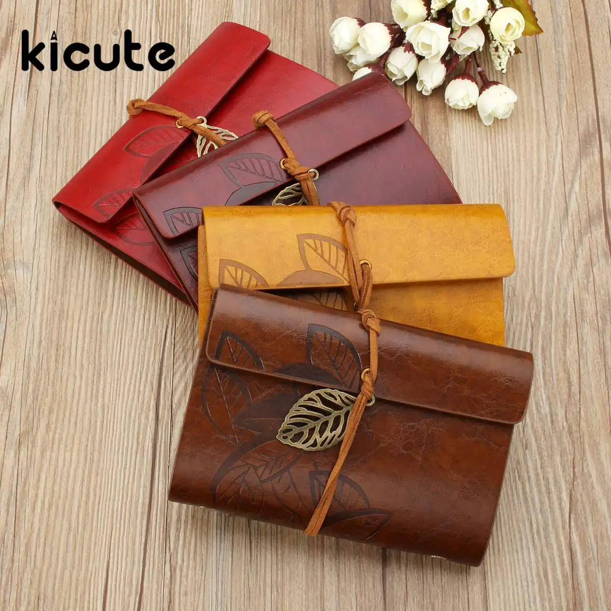 

KiCute Sketchbook Stationery Agenda Vintage Diary Notebook Writing Pockets Book Leaf Leather Cover Loose Blank Travel Gift