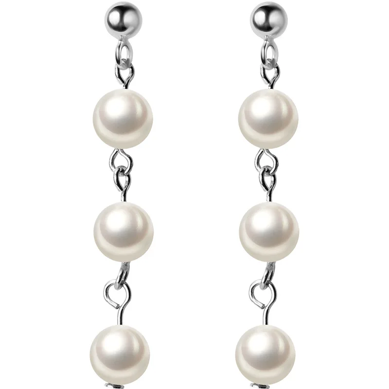 LBSL Real Sterlings Women 925 Silver Earring Tassel Silver Korean Trend Simulated Pearl Earrings 925 Silver Long Drop Earrings (6)