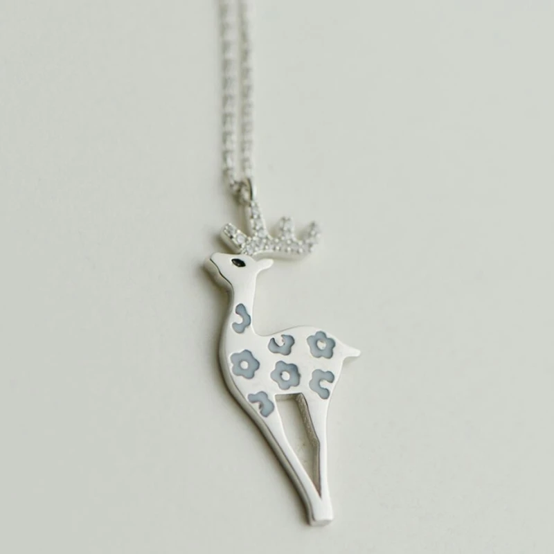 

New Christmas Deer Pendant Student Fresh Lovely Elk Clavicle Chain 925 Sterling Silver Clavicle Chain Female Necklace SNE327