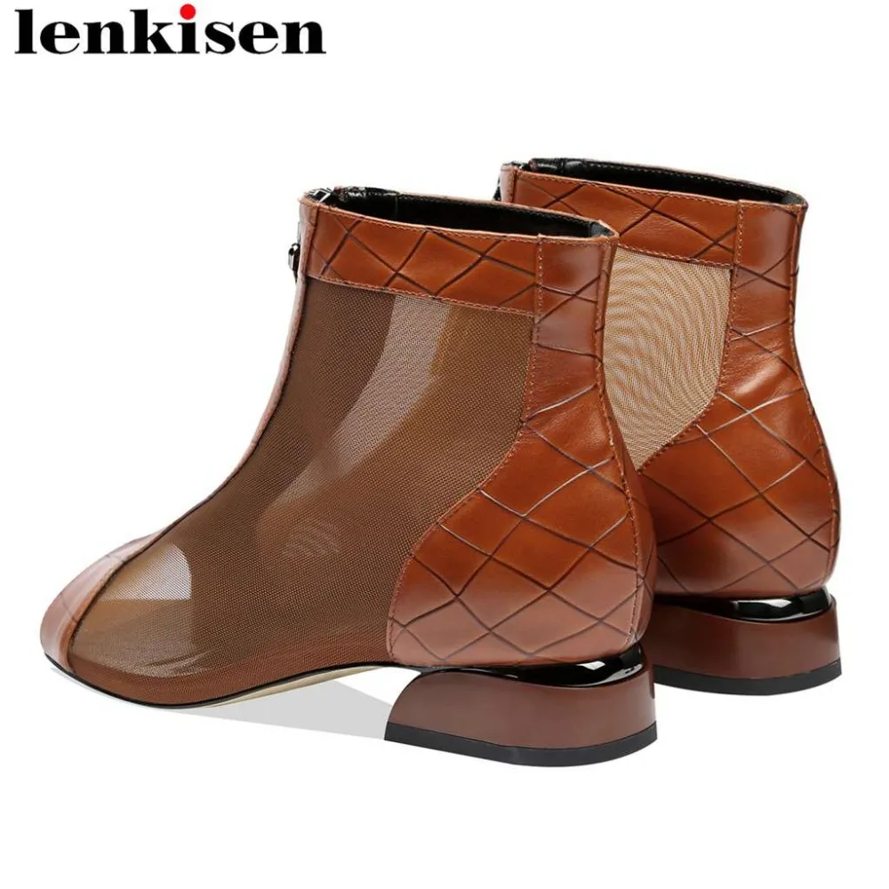 

Lenkisen genuine leather metal zipper breathable mesh low heels summer Spring boots pretty girls high fashion ankle boots L25