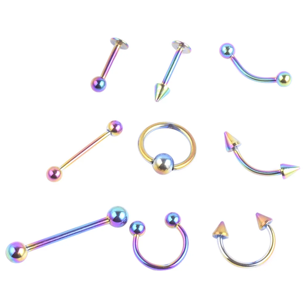 

9Piece Stainless Steel Nose Ring Lip Ring Tragus Ear Piercing Helix Body Jewelry Belly Ring Tongue Ring Eyebrow Rings Set
