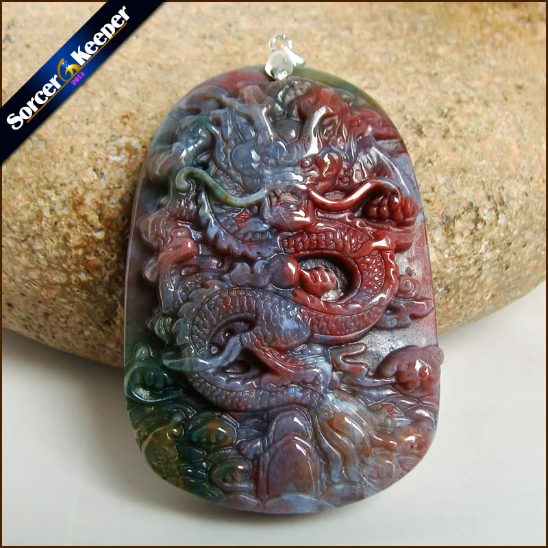 Real Hand-carved Dragon Natural Agates Stone Lucky Amulet Pendant Beads Necklace For Women Men Fashion Charm Jewelry QS858