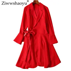 Ziwwshaoyu Simplee однотонные платья офисные женские туфли пояса с расклешенными рукавами Темперамент платье 2019 сезон весна лето новый