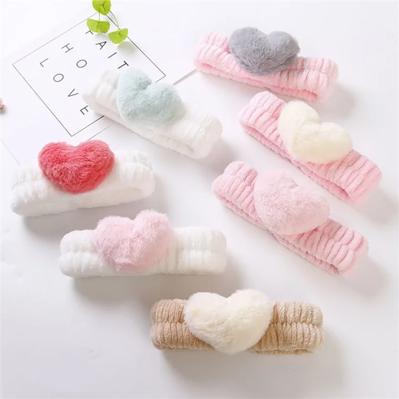 

2019 New Cute Headband Heart Girls Hair Band Sweet Korean Shower Mask Makeup Headwrap Elastic Soft Turban Hair Accessories