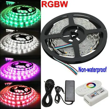 

5M RGBW SMD5050 Flexible Led Strips Rope lighting RGB+W white Non-waterproof 12V 60LED/M+2.4G RF Touch Controller+AC/DC Adapter
