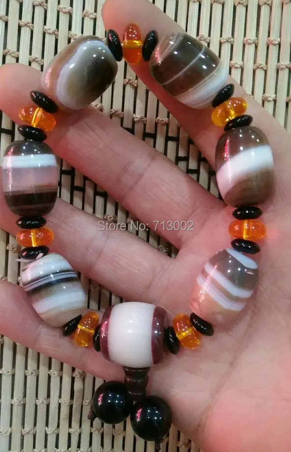 

Natural colorized chalcedony agate mala bead thread line Tibet Dzi bangle bracelet Talisman lucky 14mm
