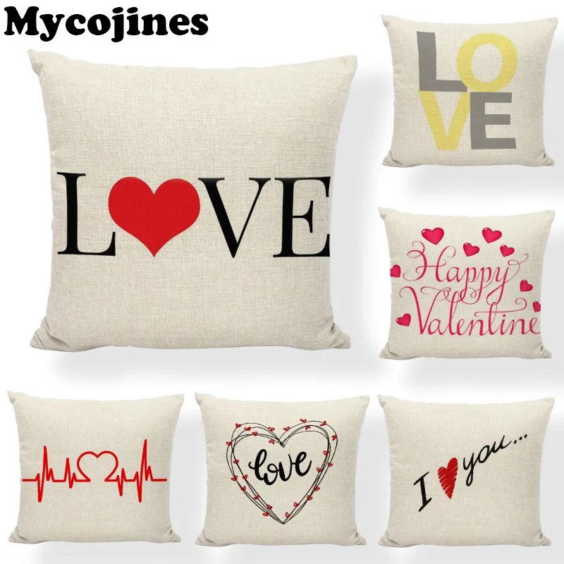 Happy Valentine's Day Cushion Cover 45*45cm Linen Material Side Print