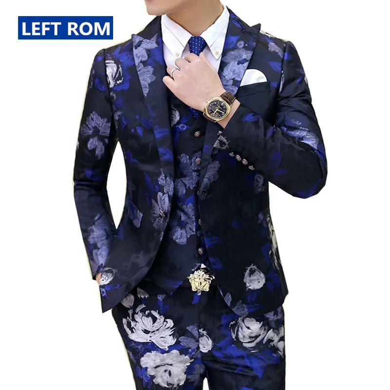 

( Jacket + Vest + Pants ) New Mens High-grade Printing Groom Wedding Dress Suits / Male Slim Fashion Leisure Suits / Men Blazer