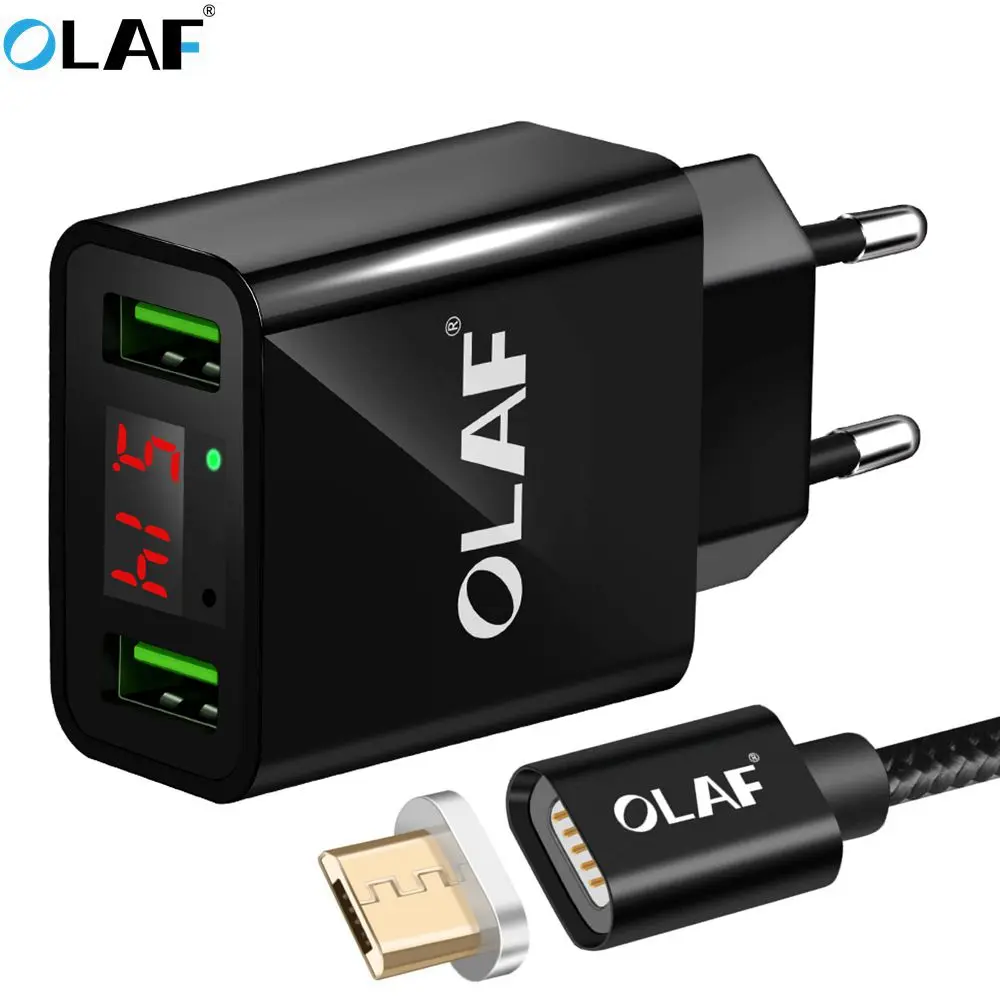 OLAF Магнитный кабель 2 порта USB зарядное устройство светодиодный дисплей Смарт