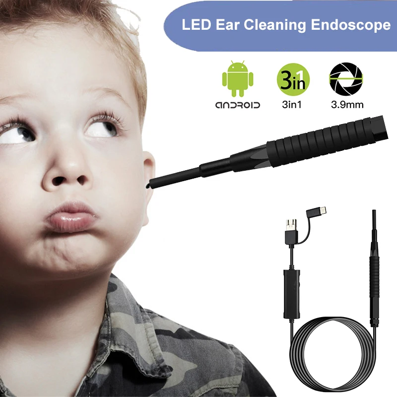 

Ear Camera 3 In 1 3.9MM antscope 1280x720 Resolution Ear Cleaning Ear Spoon Boresco USB Endoscope Camera flexible endoscope