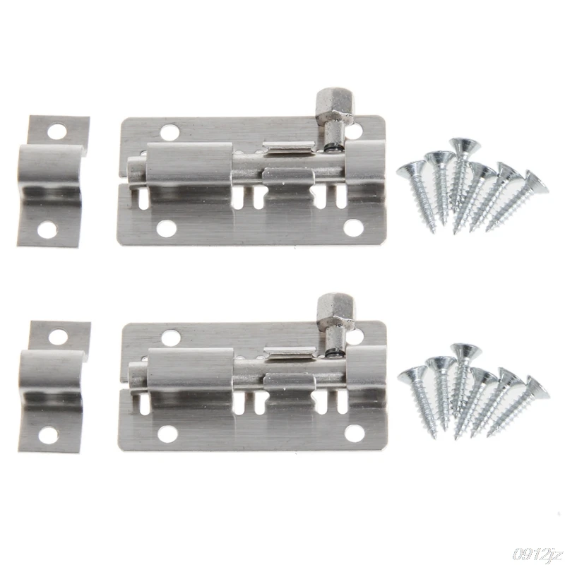

1 Pair 2" Stainless Steel Door Lock Latch Slide Straight Barrel Bolt Clasp Set New Drop ship