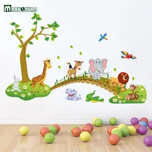 Big Jungle Animals Bridge Vinyl Wall Stickers Kids Bedroom Wallpaper Decals Cute Anime Baby Children Cartoon Room Nursery Decor