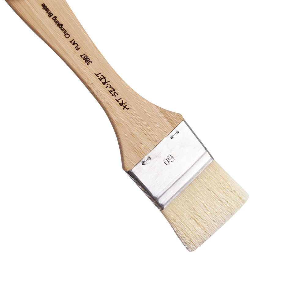 3867F high quality one piece Chunking bristle hair wooden handle acrylic oil gesso paint art brush