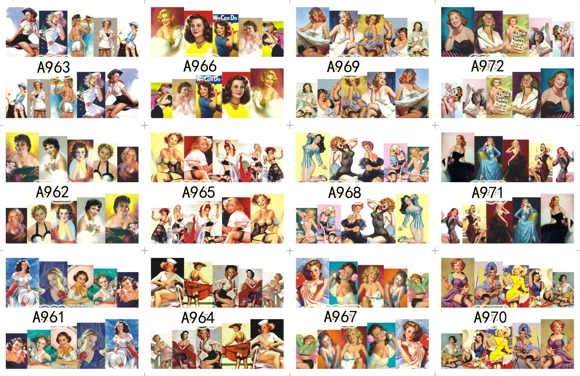 

12 Sheets/Lot Nail A961-972 Cartoon Pin Up Girl Full Cover Nail Art Water Wraps Sticker Decal For Nail (12 DESIGNS IN 1)