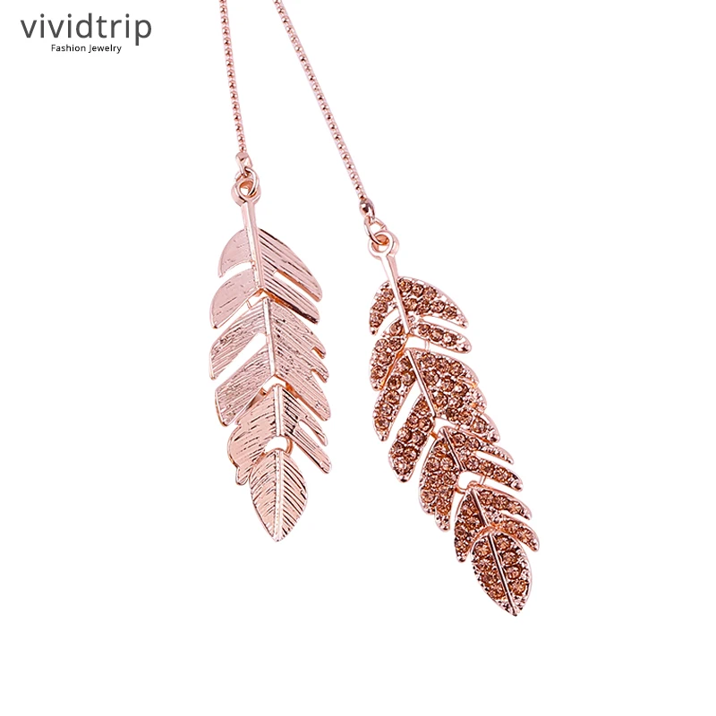 

Hot Fashion Rose Gold Color Feather Pendants Necklace Ball Chain Pave Rhinestone Elegant Women Jewelry Gifts Dropshipping Bijoux