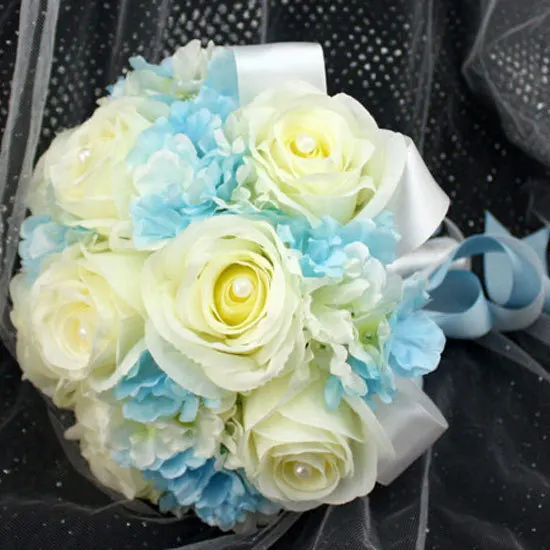 Wedding Bouquet Light Blue Off White Silk Bride Holding Wedding Bouquet Light Blue Off White Silk Bride Holding Flowers With High Imitation Pearls