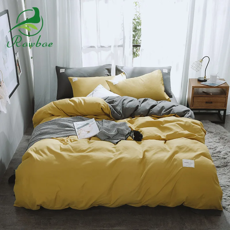 

ROWBOE brand solid color sanding comfortable bedding set double color matching king size bed set duvet cover sheets pillowcase