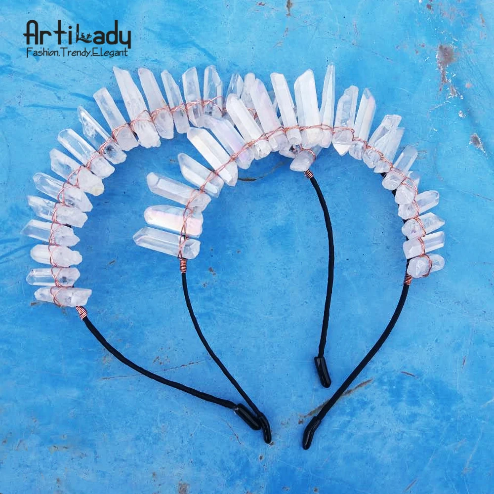 Pаспродажа Необработанный кристалл тиара Hairbands ручной работы корона головные повязки Бохо Ангел корона украшения для волос для женщин дропшиппинг