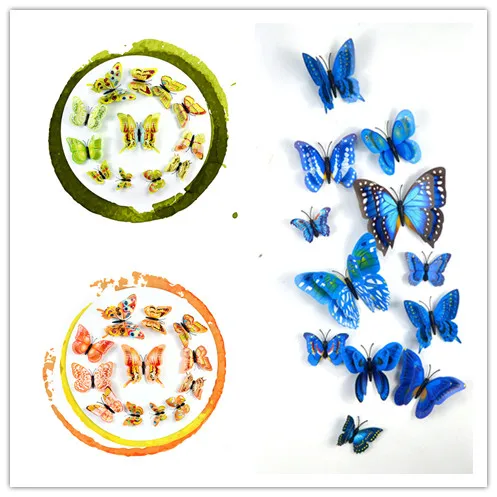 

12Pcs/set New Creative Arts and Crafts Simulation Butterfly Double Layer 3D Butterfly Suit Butterfly Wall Refrigerator Sticke