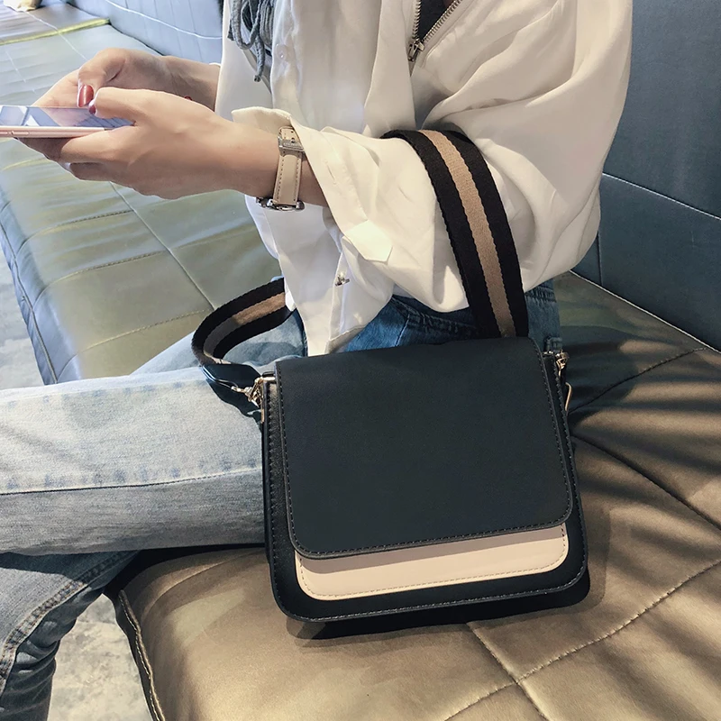 

CHALLEN Contrast handbag 2018 autumn and winter Korean version of the wild fashion wide shoulder strap shoulder diagonal package