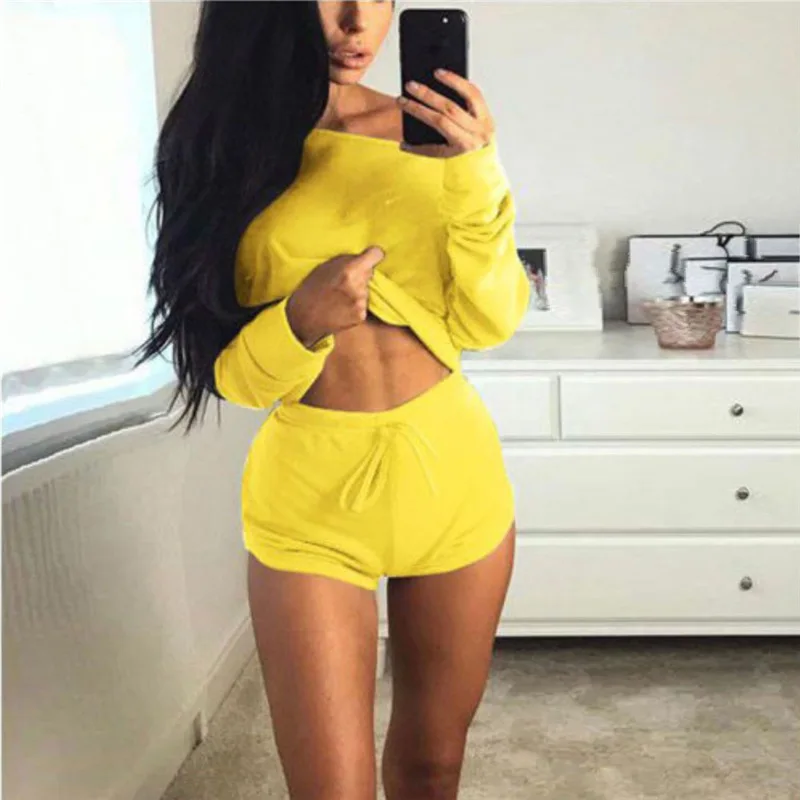 Женский спортивный костюм из 2 предметов короткий топ с длинным рукавом и