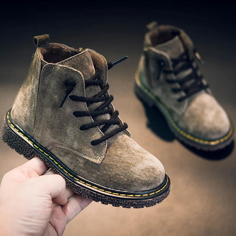 

New Autumn and Winter Boys and Girls Genuine Leather Boots Winter Children Warm Boots Baby Martin Shoes High-qulity