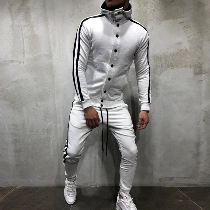 

Men Sport Suit Slim Stripe Long Sleeve Button Sportwear Sets Autumn Winter Running Sets Sweat Gyms Jogging Tracksuit