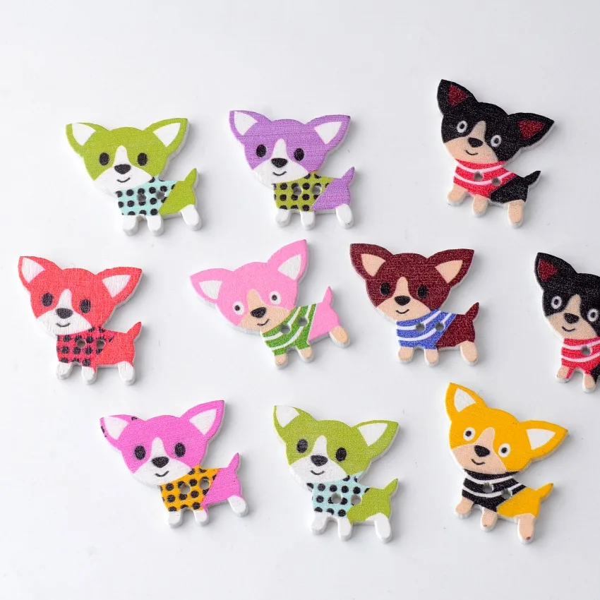 

Retail For Diy 10Pcs Mixed 2 Holes Cartoon Dog Animal Shape Wood Sewing Buttons Scrapbooking 25x27mm F0105