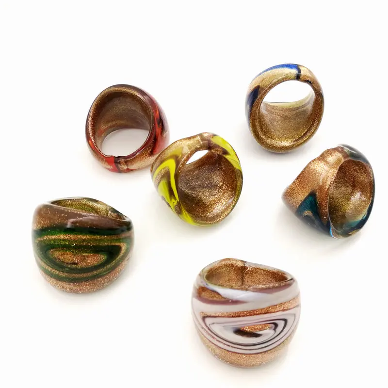 6 шт Разноцветные стеклянные кольца из муранского стекла 16-19 мм кольцо