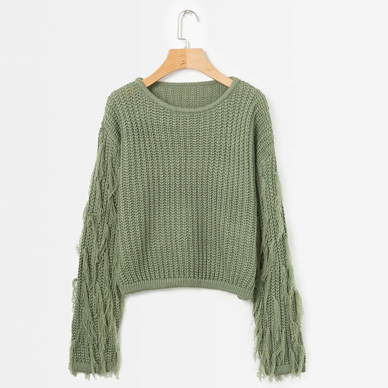 ShejoinSheenjoy Tassel Long Sleeve Knitted Sweater Women Tops Pullovers O-Neck Autumn Winter Short Pullover Women Sweaters (28)