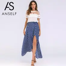 Anself новая женская шифоновая Макси-юбка плиссированная в горошек Длинная пляжная юбка летняя мода Женская Империя Длинные макси юбки одежды