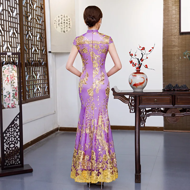 Красный вышивка Cheongsam Сексуальные платья Qipao длинный китайский традиционный свадебный платье восточные Свадебные платья с коротким рукавом QLX