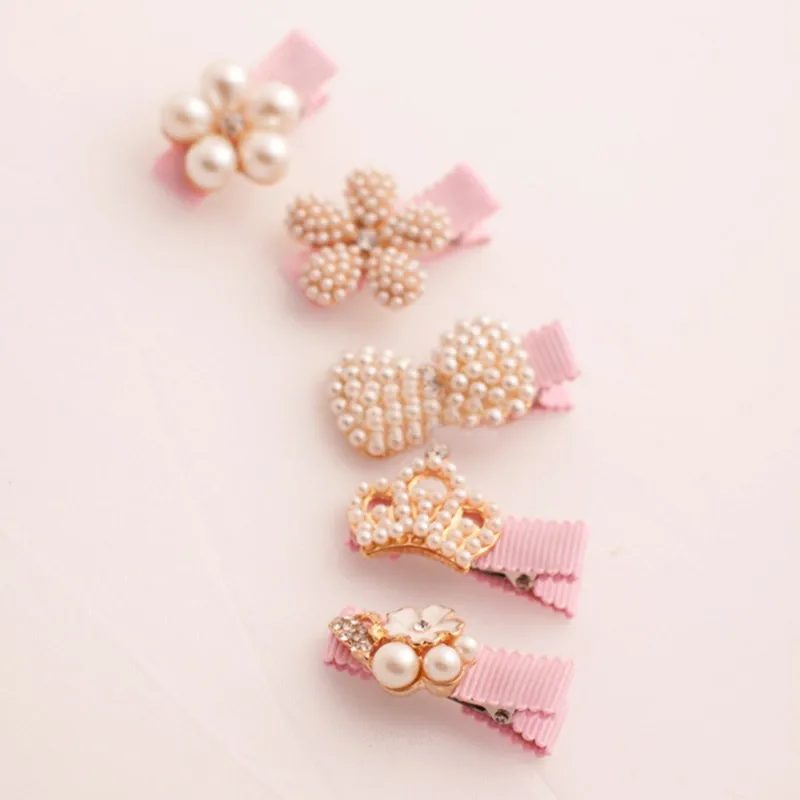 

5 Style Hair Clip Bow Flower Crown Simulated-pearl Princess Queen Hair Barrettes Hair Clips Safety pins barrettes