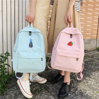 

2019 Summer New Fashion Preppy Style Fruits Embroidery Women Canvas Backpacks Female Casual Students School Bags Shoulder Bags