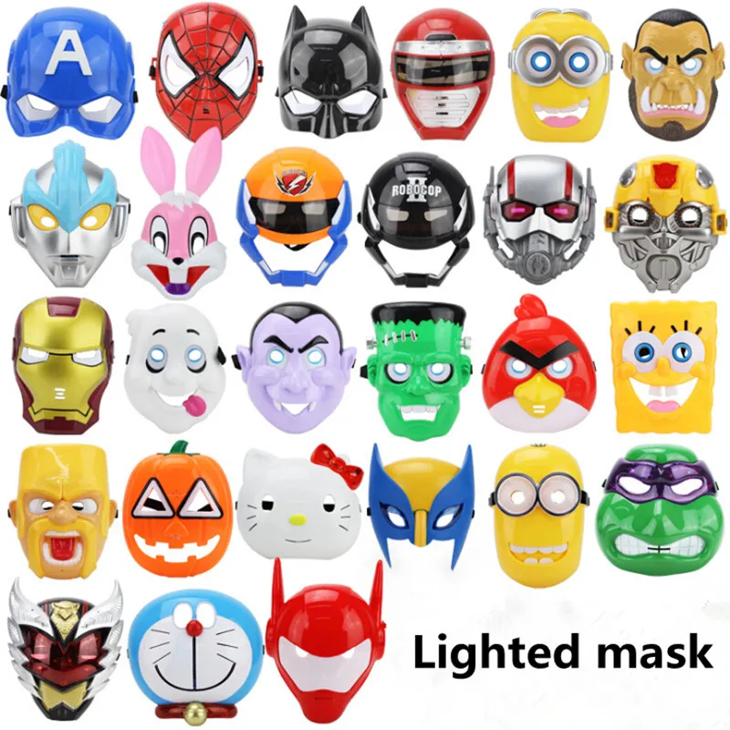 

LED Glowing Superhero Cosplay Mask Spiderman Halloween Mask Deadpool Hulk Superhero Iron Man Batman Spongebob Minions Party Mask