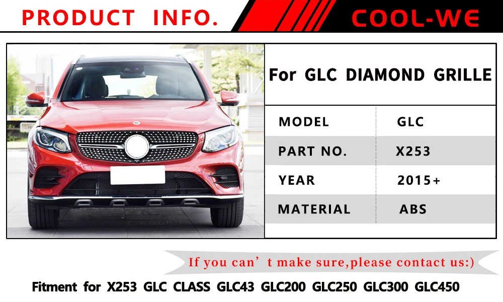 Для Mercedes Benz X253 GLC класс Алмазная решетка переднего бампера гриль GLC43 GLC 200 GLC250 GLC300 GLC450