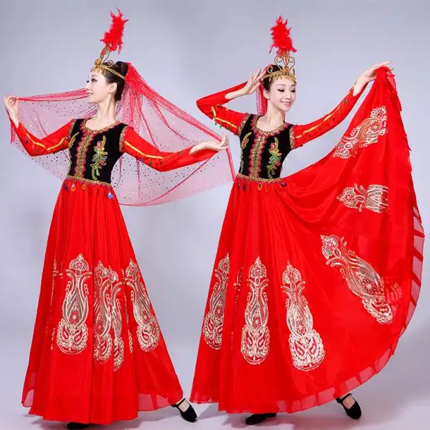Синьцзян Танцы Костюмы Одежда для взрослых женщин, новинка, большая юбка, костюм с платьем высококлассные Уйгурский Танцы одежда