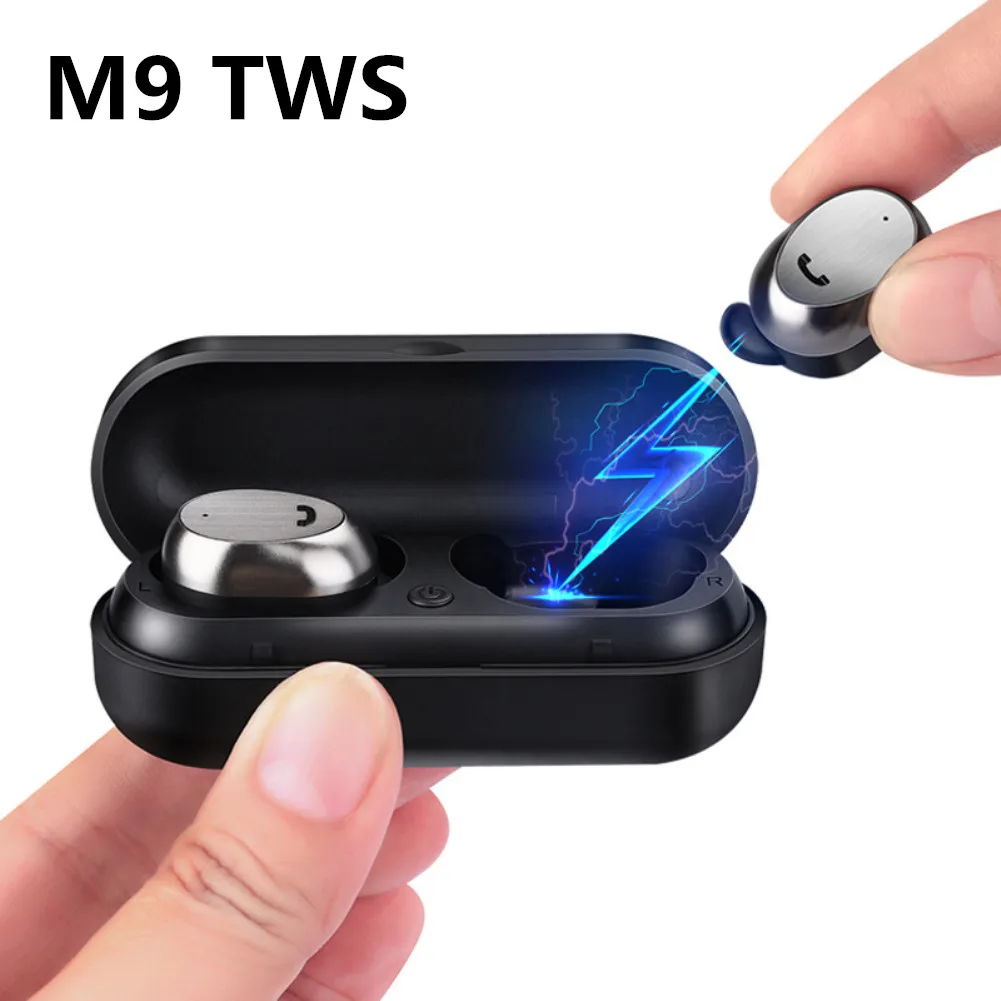 M9 TWS Mini Wireless Bass Sound Bluetooth Earphone tereo Subwoofer Headphones Portable Charging Headphones for Xiao mi - Цвет: Черный