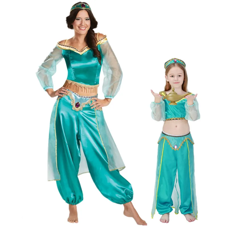 

S-XXL New Adult Kids Women Girl Children Anime Aladdin Princess Jasmine Cosplay Costume Halloween Party Clothing Suit