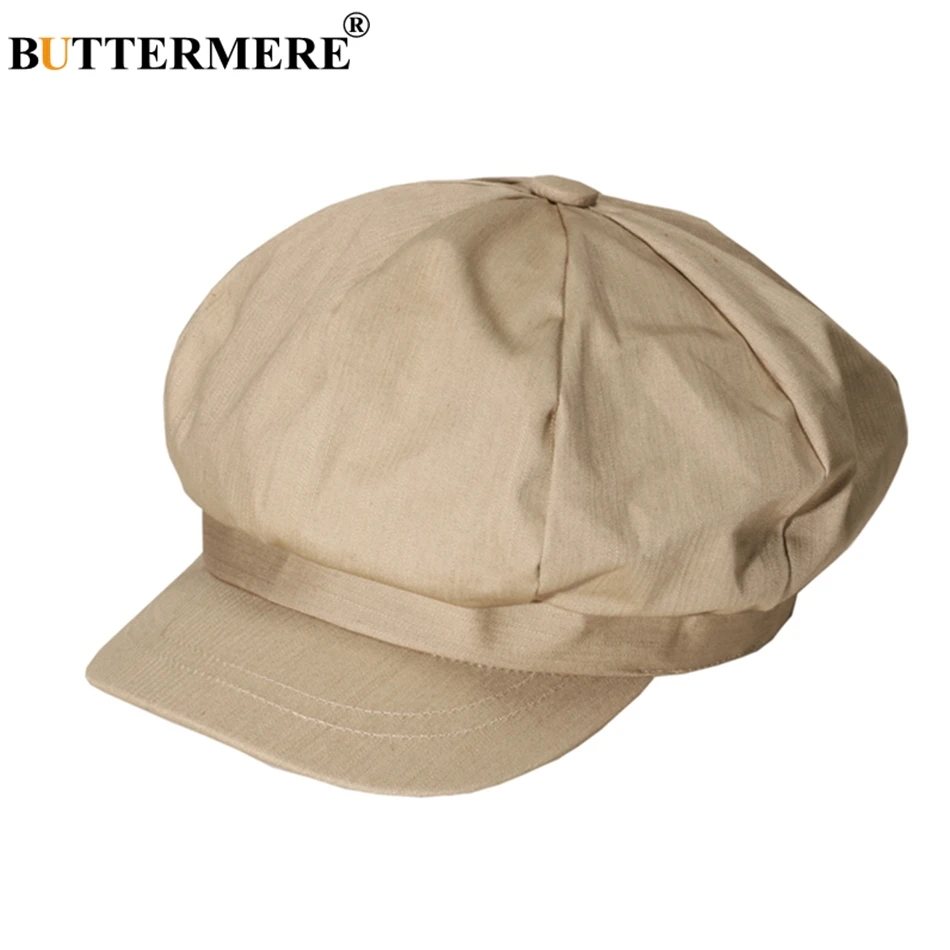 

BUTTERMERE Cotton Newsboy Caps Women Khaki Linen Octagonal Cap Female Solid Painters Flat Hat Vintage Autumn Eight Piece Caps