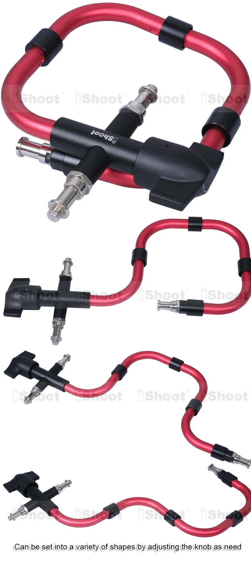 iShoot Red Cobra-shaped Photographic Support Arm Camera Holder Flash Bracket for Manfrotto MA050A Snake Arm Tripod Ball Head Light Stand Can Load 3-5kg