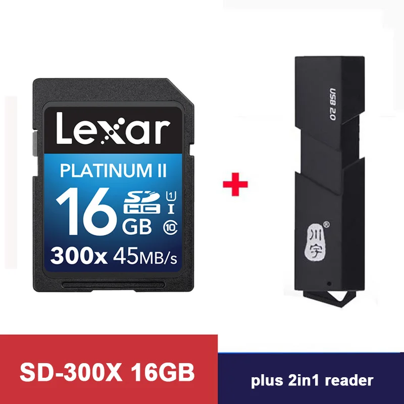 Оригинальная флеш-карта Lexar SD 300x16 GB 32GB SDHC 45 МБ/с. карта памяти cartao de memoria Class 10 U1 USH-I карта памяти для карт камеры - Емкость: 300X-16GB-2in1reader