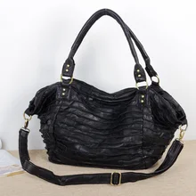 Hohe qualität schaffell echtes leder weichen gefaltetes streifen patchwork tasche kreuzkörper umhängetasche casual bag frauen