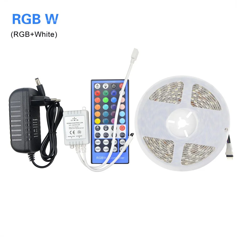 DC12V 5 m ip20/IP65 Водонепроницаемый RGB RGBW rgbww 5050 SMD светодиодный сервис oem/odm: 3A адаптер питания/RGB пульт дистанционного управления домашней лента - Испускаемый цвет: RGBW with adapter