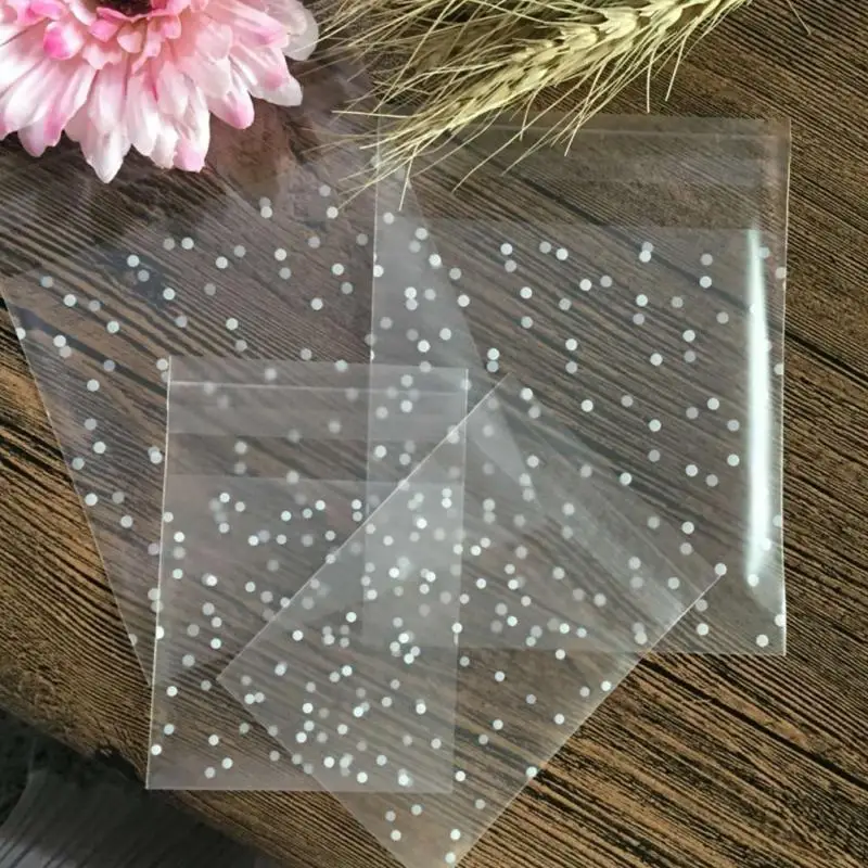 

100Pcs Cute Dotting Print self-adhesive Gifts Bags Christmas Cookie packaging plastic bags for biscuits Candy Cake package
