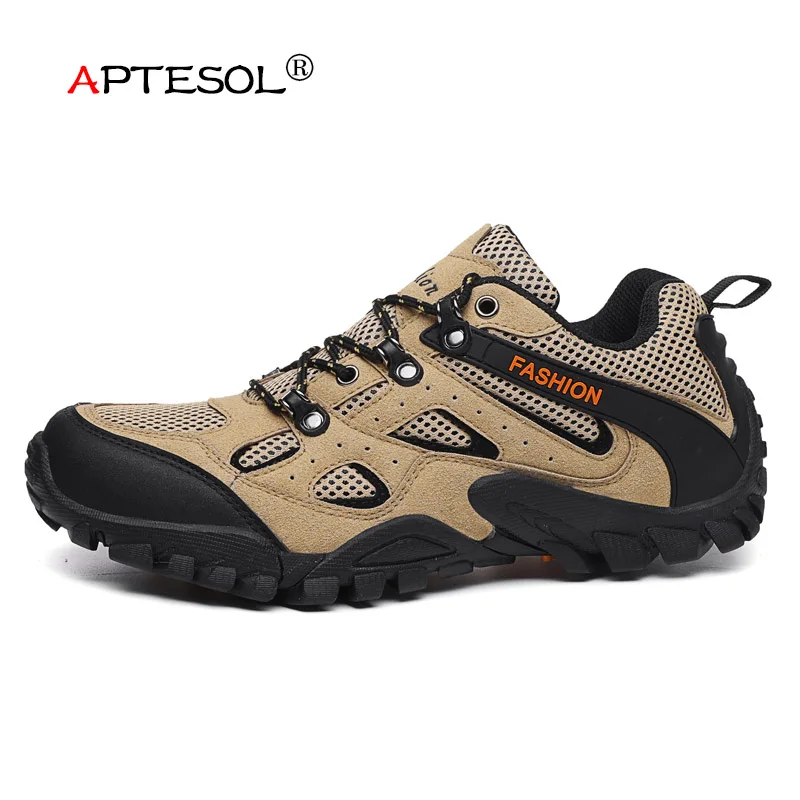

APTESOL Outdoor Waterproof Hiking Shoes for Man Non-Slip Walking Boots Mens Breathable Mesh Climbing Sneakers Athletic