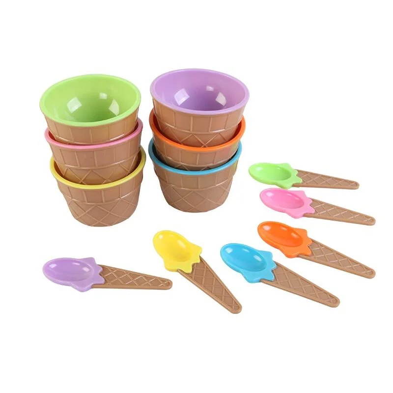 Children's Plastic Ice Cream Bowls&Spoons Set Durable ICE Cream CUP For